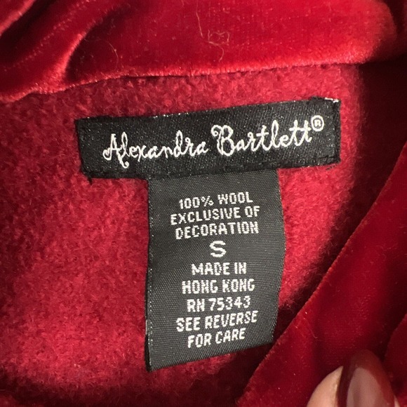 Vintage Alexandra Bartlett Wool Cardigan Red Embroidered Beaded Sweater Small FS - Picture 7 of 12